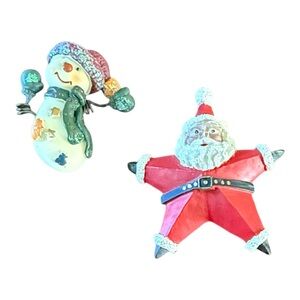 Vintage Holiday / Christmas Brooch Set Santa & Snow man